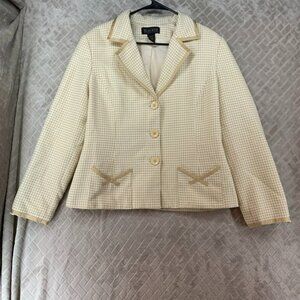 Stanley Blacker Blazer Suit Jacket Womens 14 Cream Beige Houndstooth Spring